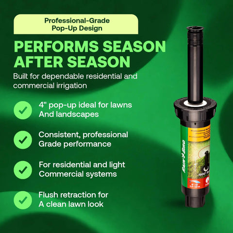 Professional-grade 1804VAN 4 Inch Pop Up Sprinkler Head Pack, 0-360° arc nozzle, 15 ft spray, for residential and commercial use.
