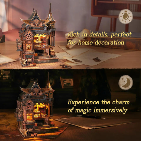Led 3D Wood Puzzle Owl Post Office Gear Kit With Lights, Music, And Mechanical Gears, Diy Miniature Model For Home Decor, Desk Display, The Perfect Gift For Adults And Teens