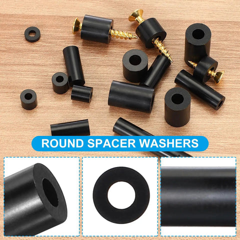 120Pcs M8 ABS Round Spacers Set 5/16 Inch ID 9/16 Inch OD 1/4 Inch Thick Black Plastic Standoff Washers Unthreaded