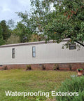 Heavy Duty Liquid Waterproofing Membrane Kills Leaks And Stops Cracks Cold On Roofs Decks And Bathrooms applied on exterior of mobile home.