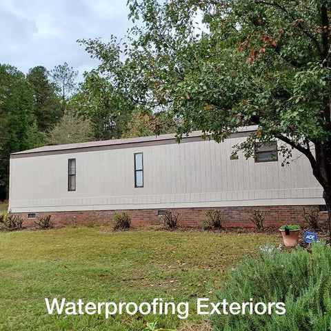 Heavy Duty Liquid Waterproofing Membrane Kills Leaks And Stops Cracks Cold On Roofs Decks And Bathrooms applied on exterior of mobile home.
