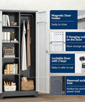 72-Inch Tall Metal Garage Storage Cabinet With Lockable Doors And Adjustable Shelves, Steel Tool Cabinet Open View