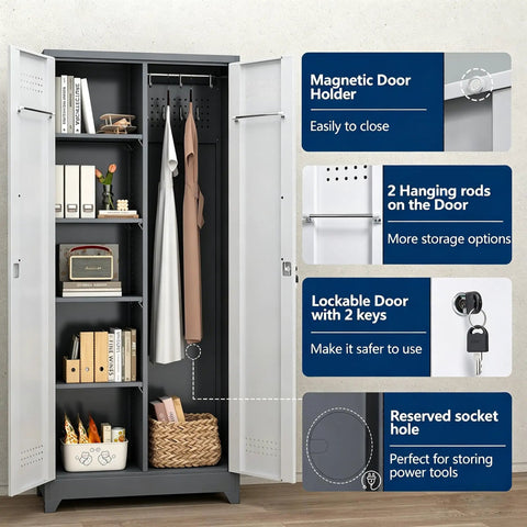 72-Inch Tall Metal Garage Storage Cabinet With Lockable Doors And Adjustable Shelves, Steel Tool Cabinet Open View