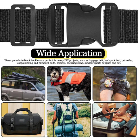 1.5 Inch Side Release Buckles Kit With 30 Tri Glide Slides, 15 Sets, Heavy Duty Plastic Buckles For Backpacks Luggage Straps