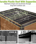 Waterproof sloped roof of Heavy Duty Outdoor Storage Cabinet With Metal Frame And Floor, Durable Garden Tool Shed