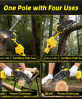Cordless Pole Saw 4-In-1 With Dual 6-Inch And 8-Inch Bars And 180 Degree Rotatable Trimmer, Brushless Motor, cutting wood