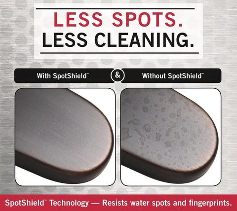 Comparison of Providence Double Towel Hook In Venetian Bronze With SpotShield and without, showing water spot resistance.