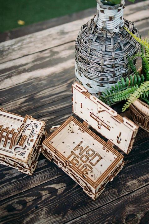 Enigma Chest 3D Wooden Puzzle Box For Adults To Build Natural Wood Escape Room Challenge With 504 Pieces No Glue Required Codes And Secret Locks Stress Relief Brain Teaser open box