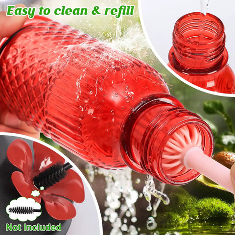 Glass Hummingbird Feeder With Ant Moat And Bee Proof Ports 16 Oz Outdoor Hanging Bird Feeder being cleaned with water and brush