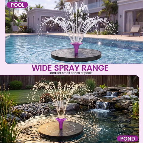 Solar Powered Fountain Pump For Bird Bath With Six Nozzles, Adjustable Spray Heights in pool and pond settings