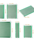 40 Pack Prototyping Printed Circuit Boards Kit With Five Size Universal Perforated Solderable Proto Boards For DIY Electronics Projects Plated Through Holes For Easy Soldering shown with different board sizes.