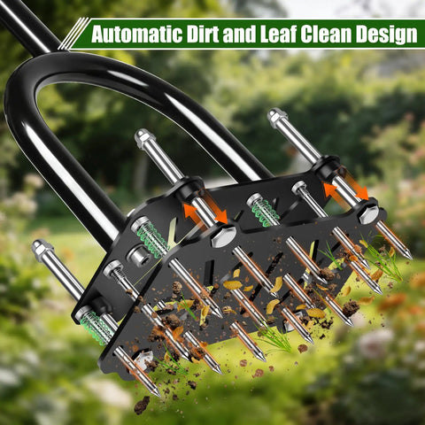 Pro Grade Adjustable Lawn Aerator Tool With Rebound Spring And 16 Sharp Metal Spikes for Lawn Care