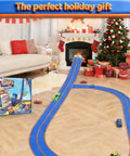 Living room with Portable 15 Foot Flexible Race Car Track Set For Kids With One Sixty Four Scale Rebound Cars under Christmas decor
