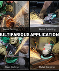 Person using Cordless 4-1/2 Inch Angle Grinder With 20V Brushless Motor for metal cutting, polishing, steel cutting, and grinding.