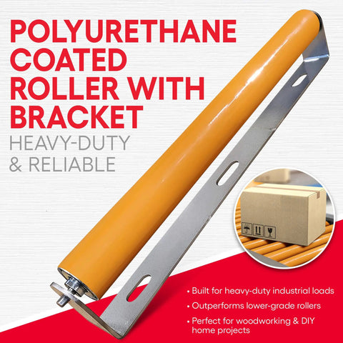 Heavy Duty Polyurethane Coated Roller With Brackets For Industrial Conveyors 1.9 Inch Diameter 21 Inch Frame shown with bracket