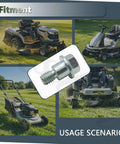 Premium Replacement Shoulder Bolts Compatible With Husqvarna 2042LS 2348LS 532196539, showing a steel shoulder bolt and mower usage.
