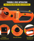 Close-up of VEVOR 2300W Electric Pipe Threader Machine handle showing user-friendly controls and nonskid grip.