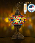 Moroccan Turkish Mosaic Glass Lamp For Bedside And Desk, Handmade Vintage Style Light With Colorful Glass Beads, E12 Socket