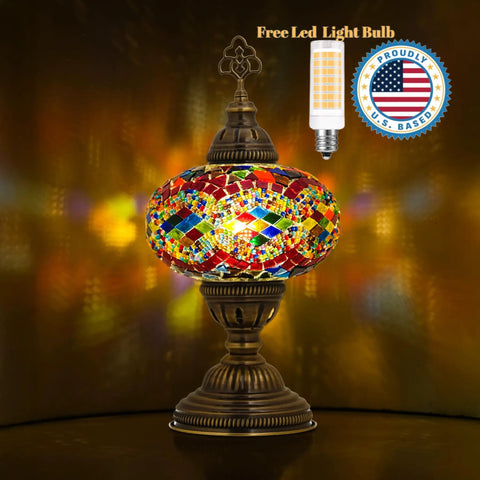 Moroccan Turkish Mosaic Glass Lamp For Bedside And Desk, Handmade Vintage Style Light With Colorful Glass Beads, E12 Socket