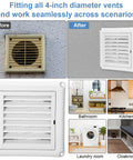 Before and after installation of 12 Pack 4 Inch Louvered Vent Covers For Exterior Vents With Built In Fly Screen Mesh And 4 Screws Easy Installation