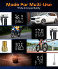 Digital gauge displays for Super Slick 150 Psi Portable Tire Inflator for car, motorcycle, bicycle, and sports ball use.