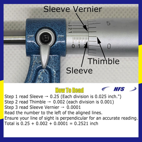 2 To 3 Inch Outside Micrometer With 0.0001 Inch Accuracy Carbide Anvil Laser Etched Scale and reading instructions