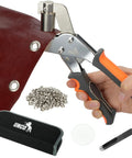 Grommet Tool Kit With 200 Pcs 3/8 Inch Silver Grommets Magnetic Hand Press Punching Tool Handheld Eyelet Kit on leather with zippered case