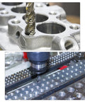 M5 x 0.8 Spiral Flute Tap For Metric Threads With HSS Nitriding Coated Finish, Right Hand Cut, installed in metal with drilling machine