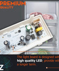 Plug And Play Refrigerator LED Light Replacement With Housing For Ceiling Right Side Easy Install Fits WRS322 And WRS325 Series Fridges Main LED Control Board Included, showing main LED control board close-up over open fridge.