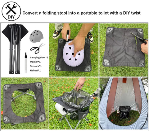 DIY folding stool conversion to portable toilet with 2 Pack 13 Inch Portable Folding Camping Stool With Carry Bag For Outdoor Adventures Camping Hiking Beach Fishing Gardening Picnics And Travel Ultralight Lightweight Grab And Go Foot Stool