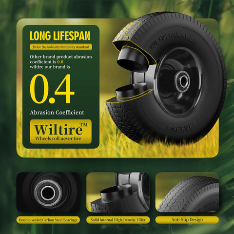 Two Pack 10 Inch Solid Run Flat Tire And Heavy Duty Wheel Set Compatible With Hand Trucks And Wheelbarrows, durability features