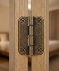 Mini Antique Bronze Hinges Set 12 Pcs 1.4 Inch Rounded Corner Folding Hardware on wooden cabinet door