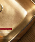 Close-up of SDVantage Gold Rectangle Bathroom Vessel Sink ceramic basin showing hand-carved texture and smooth, glossy interior.
