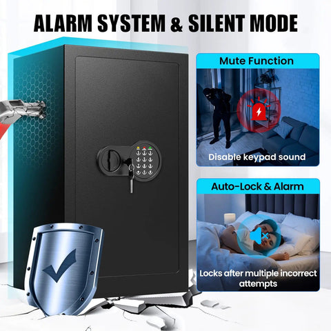 Alarm and silent mode features on 7.5 Cubic Feet Fireproof Safe With Digital Keypad, 1700 Fahrenheit UL Certified Fire Safe For Home And Office