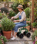Woman gardening on All Terrain Garden Cart With Swivel Seat Rolling Work Stool For Yard And Lawn Adjustable 360 Degree Seat