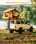 Off-road vehicle with rooftop tent equipped with 60W Foldable Portable Solar Panel Charger With PD USB C And QC3.0 USB A Outputs Waterproof