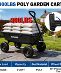 Heavy Duty Poly Garden Dump Cart With 900 Pound Capacity, 5 Cu Ft Bed, 10 Inch All Terrain Pneumatic Wheels showcased in garden