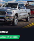 2019+ RAM 1500 showcased pulling trailer, promoting Passenger Side Rear Bedside MOLLE Panel Rack System for Ram 1500 Trucks