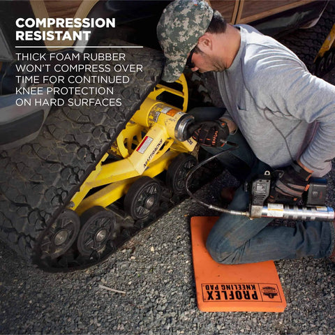 Man working on vehicle with ProFlex 380 Kneeling Pad Built Tough With Thick NBR Foam Cushions Water Resistant Knee Mat