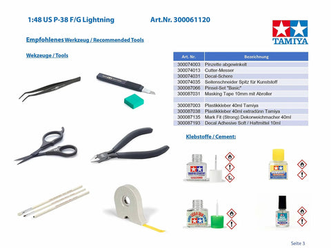 Recommended tools and cement for 1 48 Scale Lockheed P 38 Lightning F And G Model Kit For Scale Builders Plastic Assembly Required