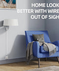 Living room scene with 128 Inch Cord Hider For One Cord Self Adhesive Cable Wire Cover, lamp cable neatly concealed on wall.