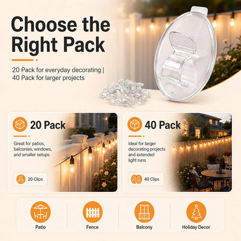 Heavy Duty Clear Adhesive Hooks For Outdoor String Lights, Weatherproof Self Adhesive Clips Deliver Killer Grip, 20 Pack Hangs Legit Tight On Wood Vinyl Siding And Gutters Even When Wet Weather Hits