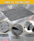 Large oil absorbent pad included in 5 Quart 20W-50 Hydrostatic Transmission Fluid Change Kit with absorption holes and safe material.