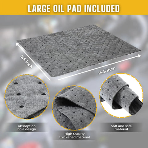Large oil absorbent pad included in 5 Quart 20W-50 Hydrostatic Transmission Fluid Change Kit with absorption holes and safe material.