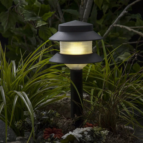 Low Voltage Plastic 4W Path Lights Black 12 Pack For Walkways And Yards Frosted Lens Easy Stake Install in garden
