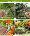 Two Piece Professional Pruning Shears Set With Bypass Pruner And Straight Blade Garden Scissors in use for trimming, cutting, picking, and maintenance