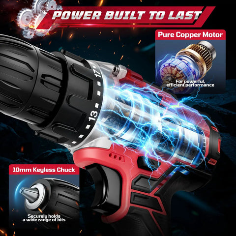 Close-up of 20V Cordless Power Drill Set With Dual 2000mAh Batteries 30Nm Torque 21 And 1 Clutch Settings featuring keyless chuck