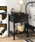 Totally Legit Nightstands Set Of 2 With Deep Drawers And Open Storage Shelf Made From Heavy Duty Wood And Powder Coated Alloy Steel Legs Rock Solid Side Tables For Bedroom Or Living Room Smooth Snap Together Assembly Glossy Black with eco-friendly thicker desktop.