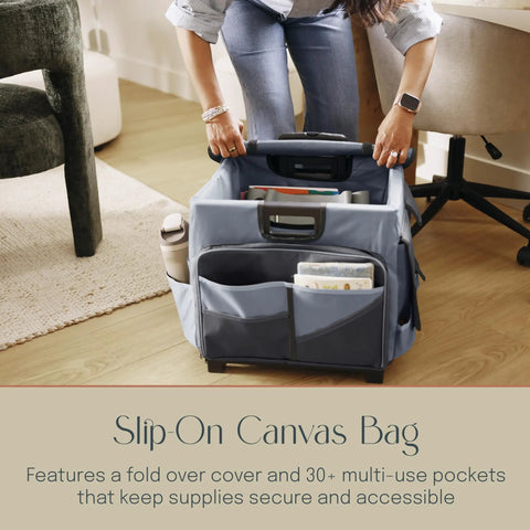 Foldable Utility Cart With Canvas Organizer Bag and Removable Saddlebag for Grocery Runs Tools Books and Office Files