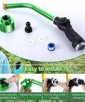 16 Inch Watering Wand With 1000 Holes And Thumb On Off Control Detachable Seedling Head, parts and installation steps shown.